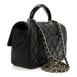 Lambskin Quilted Mini Top Handle Rectangular Flap Black