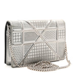 Metallic Patent Micro-Cannage Diorama Wallet on Chain Pouch Silver