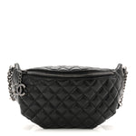 Lambskin Quilted Banane Waist Bag Fanny Pack Black