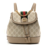 GG Supreme Monogram Textured Dollar Calfskin Web Mini Chain Drawstring Backpack Beige Mystic White Oatmeal