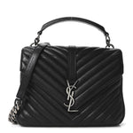 Sheepskin Matelasse Chevron Monogram Medium College Bag Black