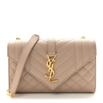 Grain De Poudre Textured Mixed Matelasse Triquilt Small Monogram Satchel Dark Beige