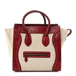 Canvas Crocodile Embossed Bi-Color Mini Luggage Beige Red