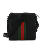 Techno Canvas Selleria Calfskin Web Small Flat Messenger Bag Black