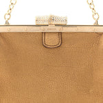 Metallic Grained Calfskin Crystal Frame Evening Bag Bronze