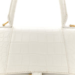 Calfskin Crocodile Embossed Small Hourglass Top Handle Bag White
