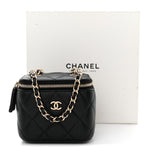 Caviar Quilted Mini Vanity Case With Chain Black