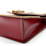 Glossy Calfskin Snakeskin Studded Fox Broche Bamboo Top Handle Bag Red