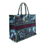 Canvas Embroidered Large Toile de Jouy Voyage Book Tote Celestial Blue