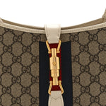 GG Supreme Monogram Azalea Calfskin Web Small Jackie 1961 Hobo Beige Ebony Mystic White