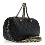 Caviar Quilted Barrel Clutch With Chain Black