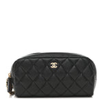 Caviar Quilted Toiletry Case With Chain Black