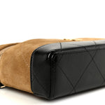 Suede Calfskin Shiny Lambskin Stitched Top Handle Slim Vanity With Chain Beige Black