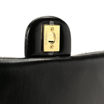 Shiny Lambskin Quilted Golden Links Top Handle Flap Black