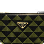Jacquard Calfskin Triangolo Symbole Embroidered Mini Triangle Double Bag Black Edera