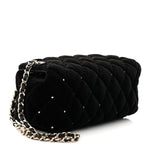 Velvet Diamanté Quilted Wristlet Clutch Black