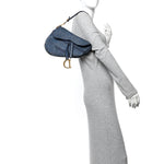 Oblique Embroidered Saddle Bag Denim Blue