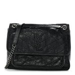 Crinkled Calfskin Matelasse Monogram Medium Niki Chain Satchel Black