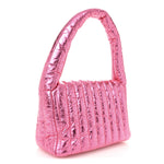 Metallized Crushed Calfskin Quilted Small Monaco Shoulder Bag Pink