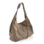 Suede Calfskin Lambskin Quilted Maxi Hobo Grey