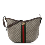GG Supreme Monogram Web Ophidia Half Moon Hobo Brown