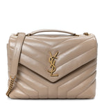 Calfskin Y Quilted Monogram Small Loulou Chain Satchel Dark Beige