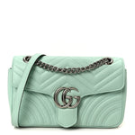 Calfskin Matelasse Small GG Marmont Shoulder Bag Water Green