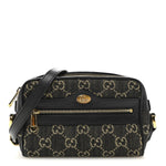 Jacquard Black Denim GG Monogram Textured Dollar Calfskin Mini Ophidia Shoulder Bag Black Ivory