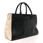 Grained Calfskin Medium Bi-Color Neo Executive Shopper Tote Black Beige