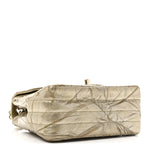 Patent Metallic Crumpled Calfskin Chevron Quilted Mini Square Flap Gold