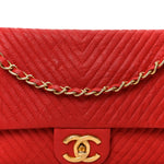Wrinkled Lambskin Chevron Quilted Medium Flap Red