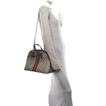 GG Supreme Monogram Web Medium Ophidia Top Handle Dome Bag Brown