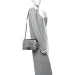 Metallic Caviar Chevron Quilted Medium Boy Flap Silver