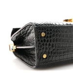 Calfskin Crocodile Embossed Mini Classic Monogram Cassandra Top Handle Black