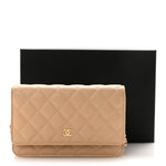 Caviar Quilted Wallet on Chain WOC Beige