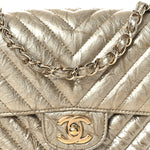 Metallic Crumpled Calfskin Chevron Quilted Mini Square Flap Gold