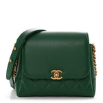 Calfskin Quilted Chain Flap Green