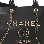 Caviar Medium Studded Deauville Tote Black