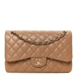 Lambskin Quilted Jumbo Double Flap Dark Beige