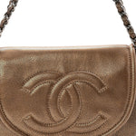 Metallic Caviar Half Moon Large Flap Bronze