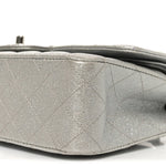 Glittered Metallic Caviar Quilted Medium Double Flap Silver