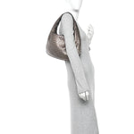 Metallic Nappa Intrecciato Medium Veneta Hobo Pewter