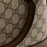 GG Supreme Monogram Azalea Calfskin Small Horsebit 1955 Top Handle Bag Beige Ebony Brown Sugar
