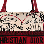 Canvas Embroidered Medium Dioramour Graffiti Book Tote Latte Multicolor