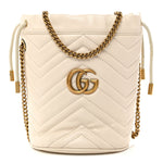 Calfskin Matelasse Mini GG Marmont 2.0 Bucket Bag White