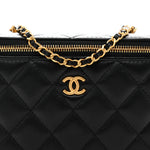 Lambskin Enamel Quilted Small Coco Hearts Vanity Case With Chain Black