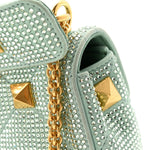 Crystal Suede Small Roman Stud Shoulder Bag Green