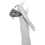 Oblique Embroidered Saddle Bag Blue