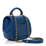 Lambskin Reverse Chevron Quilted Mini Round Top Handle Flap Blue
