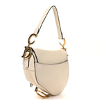 Grained Calfskin Saddle Bag White